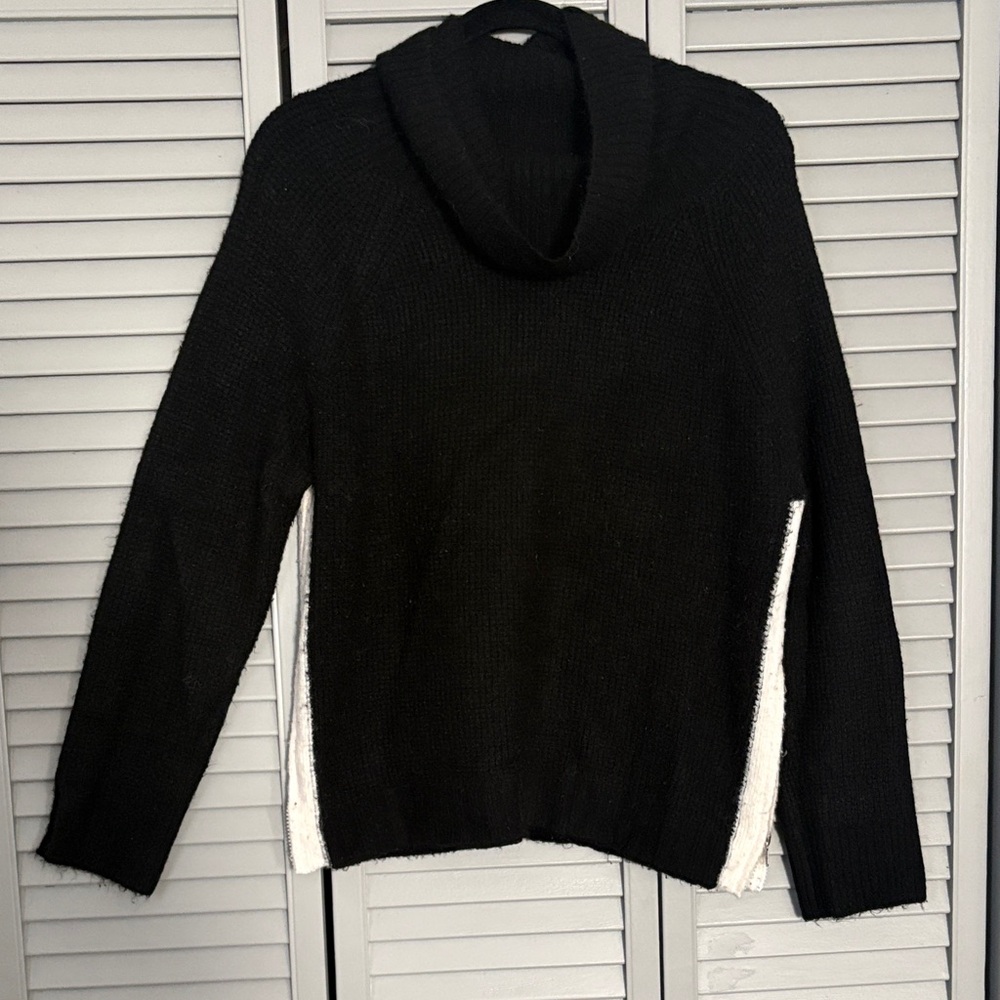 Lou & Grey Black and White Cowl Neck Sweater